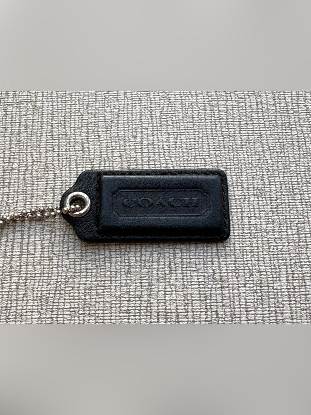 COACH 2.25" Large Black Leather Silver Hang Tag Hangtag Bag Charm Keychain Key